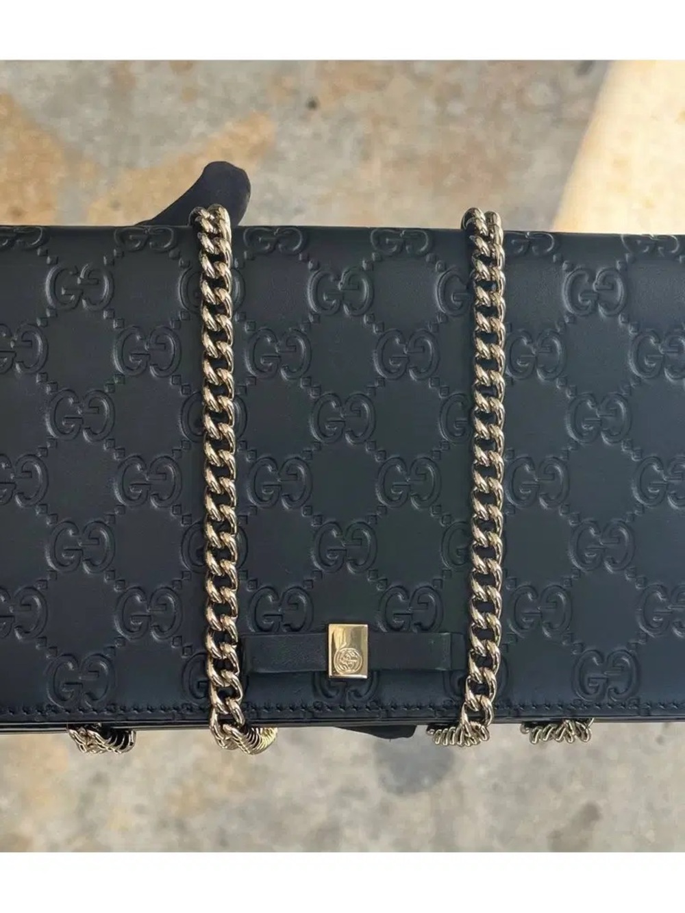 Gucci Black Microguccissima Leather Shoulder Bag with Gold Chain